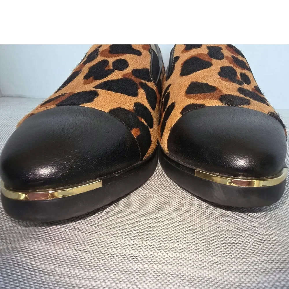 Cole Haan Grand Ambition Slip-on Loafers Leopard Print Calf Hair Leather Toe Cap